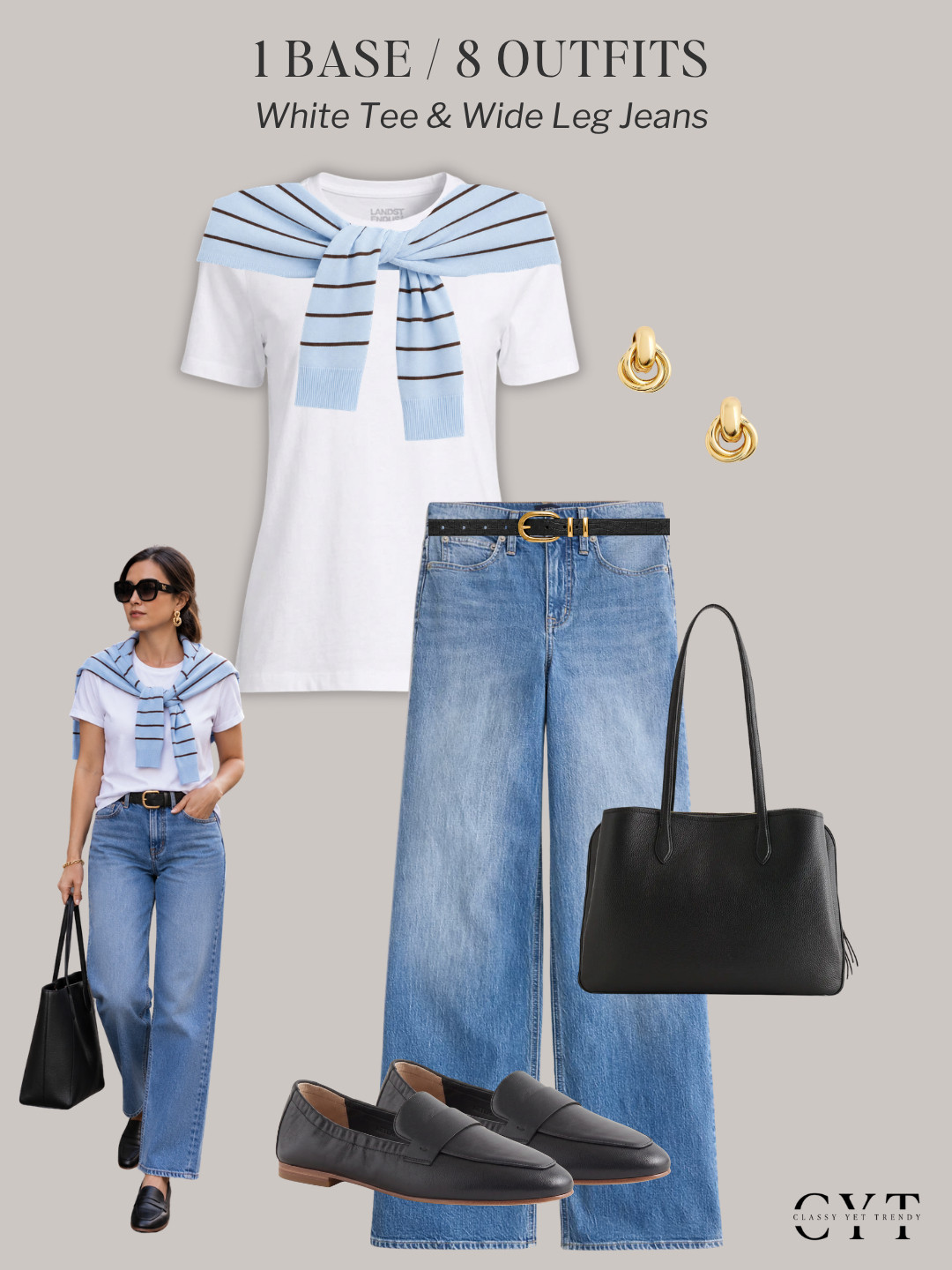 1 Base, 8 Outfits 🎉 8 ways to wear two classic and timeless wardrobe staples: a white tee and wide leg jeans ✔️ Mix and match layers, shoes and accessories to create different looks.  All clothes, shoes and accessories are in the French Minimalist Fall 2026 Capsule Wardrobe, plus a leopard pattern cardigan and a blue button-down shirt. 🍂

how to style, outfit ideas, elevated outfit, wardrobe essentials, cardigan, jacket, blazer, leopard cardigan, ballet flats, trench coat, sweater, pumps, loafers

#trenchcoat #blazerstyle #balletflats #autumnstyle #waystowear  

 