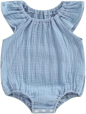 Mubineo Baby Girl Boy Summer Cotton Linen Romper Clothes Basic Plain Ruffle Sleeveless Comfy Romp... | Amazon (US)