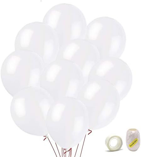Premium Pearl White Balloons, 100 White Latex Party Balloons w/Ribbon and Glue Points, 12 Inches ... | Amazon (US)