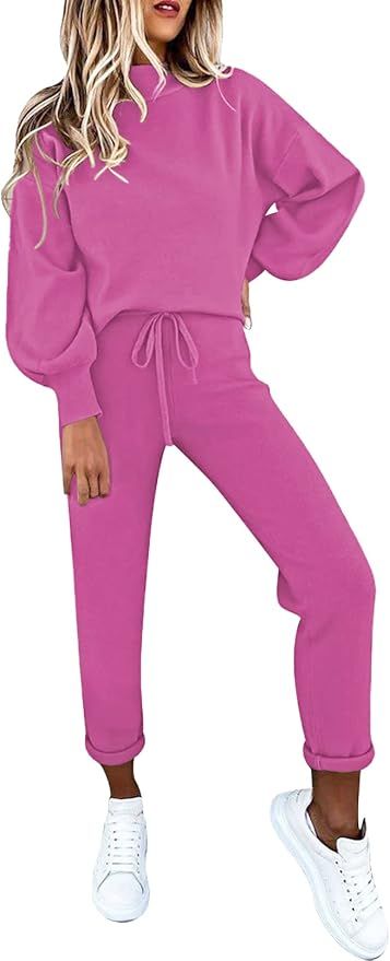 Amazon.com: Fixmatti Women 2 Piece Outfits Long Sleeve Pullover Top And Sweatpants Set Sweatsuit ... | Amazon (US)