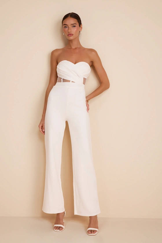 Surely Stunning Ivory Strapless Bustier Jumpsuit | Lulus