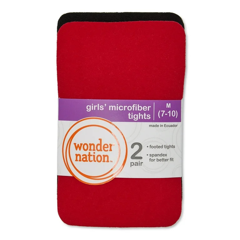Wonder Nation Girls Solid Opaque Tights, 2 Pack, Sizes 4-16 - Walmart.com | Walmart (US)