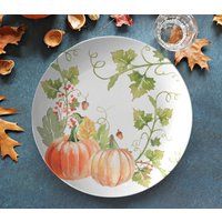 Pumpkins Floral Dinner Plate | Pumpkin Patch Fall Table Decor Thanksgiving Plates Fall Dinnerware Se | Etsy (US)