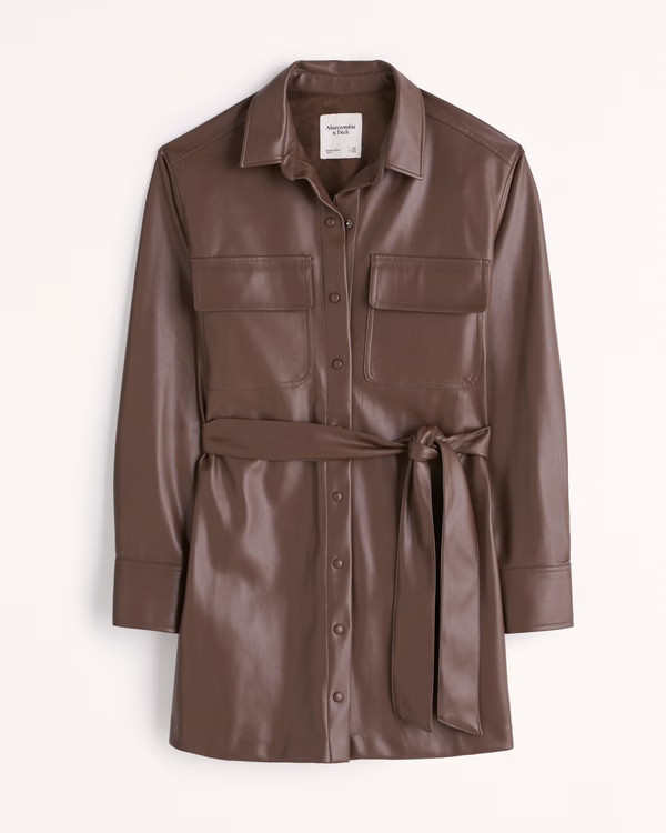 Vegan Leather Mini Shirt Dress | Abercrombie & Fitch (US)