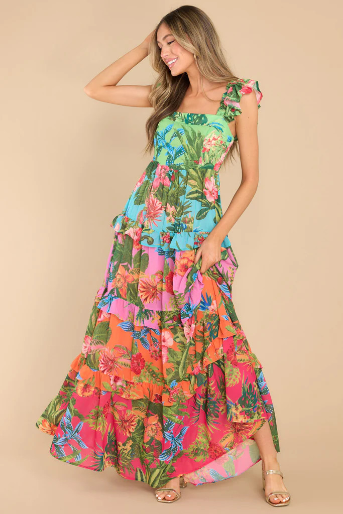 Out Of Control Green Tropical Print Maxi Dress | Red Dress 