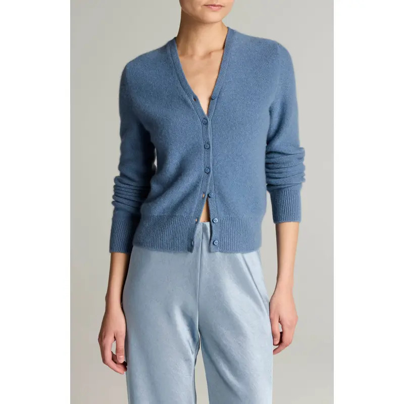Vince Boiled Cashmere V-Neck Cardigan in Blue Slate at Nordstrom, Size X-Small | Nordstrom