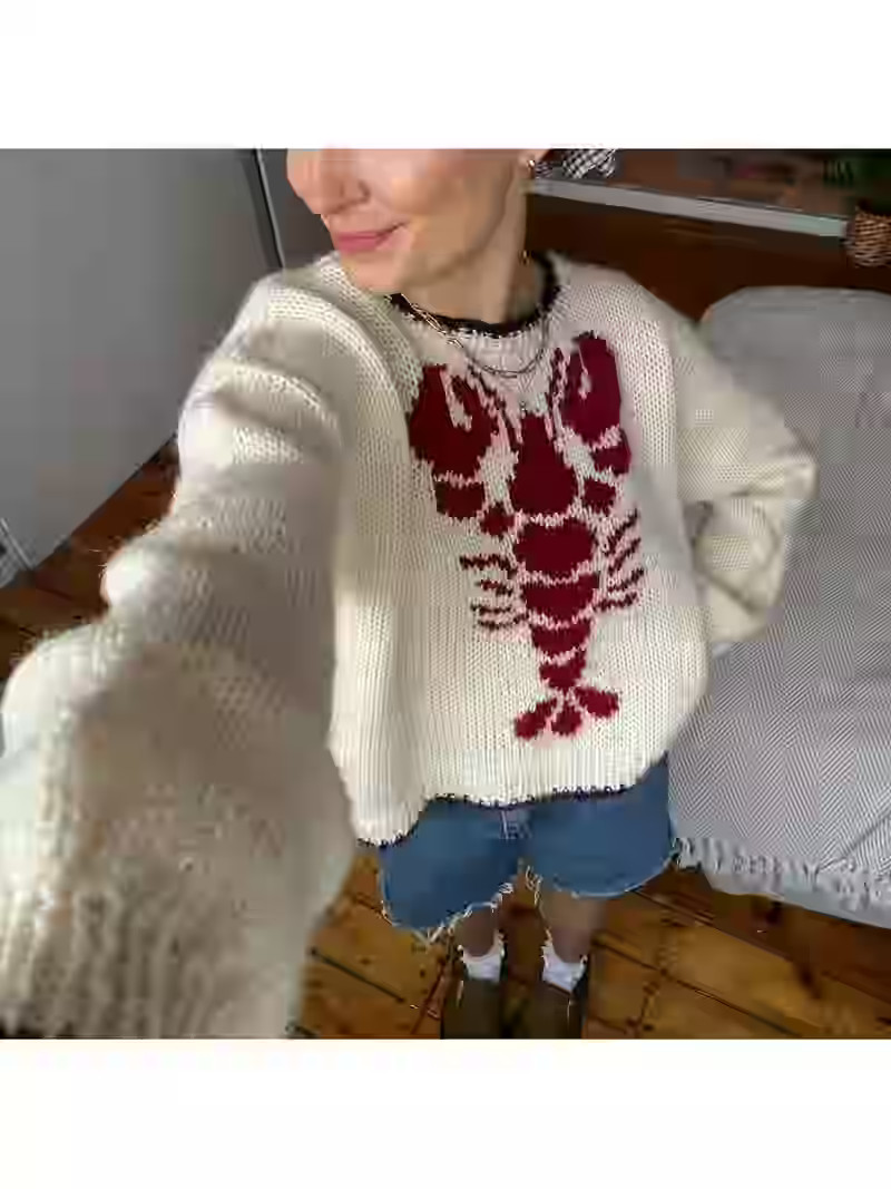 Niusricy Women Cozy Knit Sweater Ladies Long Sleeve Kniited Pullover Crew Neck Lobster Sweaters T... | Walmart (US)