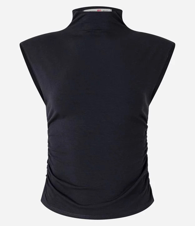 Blusa Muscle em Meia Malha com Gola Alta e Franzido Lateral Preto | Renner (BR)