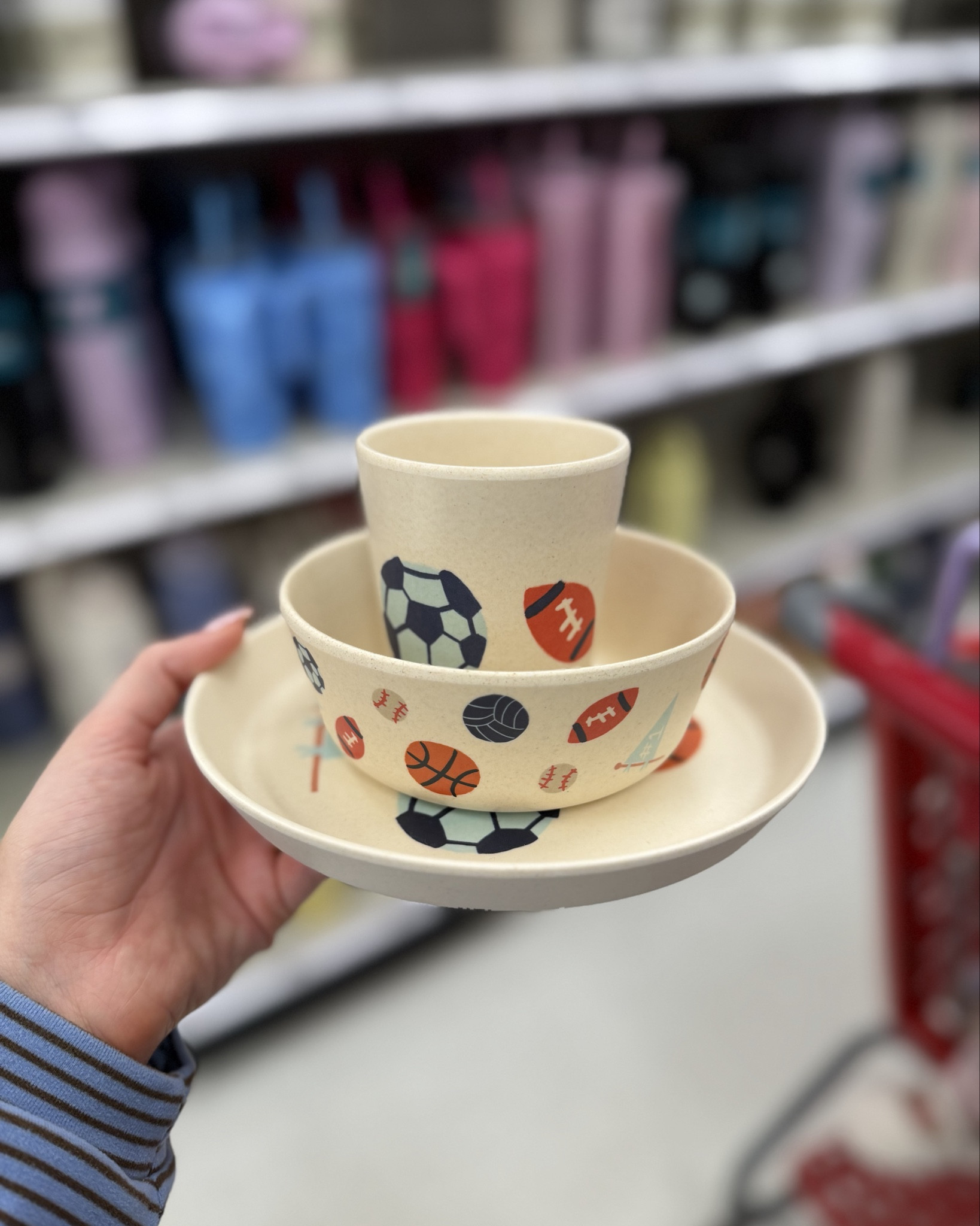 Ended up buying all of these separate pieces to make a set for Oliver. He loves the sports theme!! ⚽️🏀🏈⚾️ so cute! Each pc is $3 

Boys, sports cups, sports bowl/plates, plastic place settings 

#LTKKids #LTKHome #LTKFindsUnder50