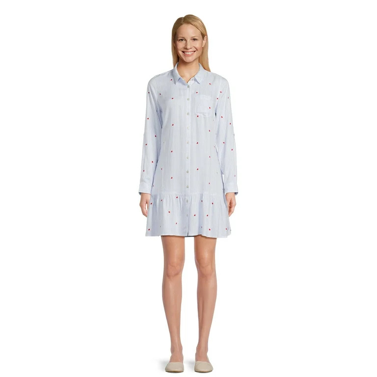 Time and Tru Women's Mini Shirt Dress with Long Sleeves, Sizes XS-3XL | Walmart (US)