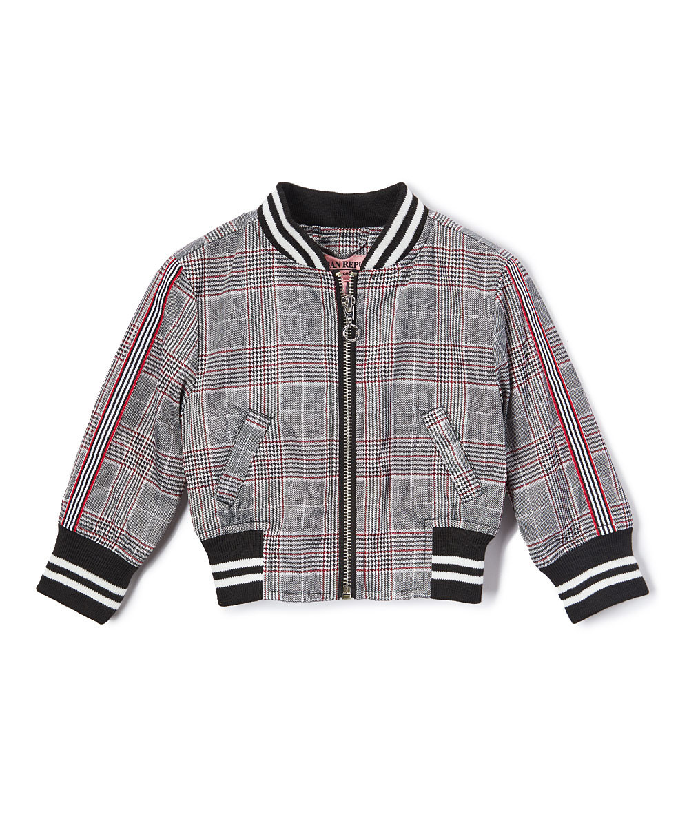 Urban Republic Girls' Bombers Red - Gray Plaid Bomber Jacket - Toddler & Girls | Zulily