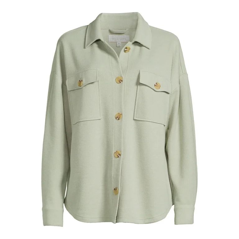 Pink Rose Women's Button-Front Shacket with Long Sleeves | Walmart (US)