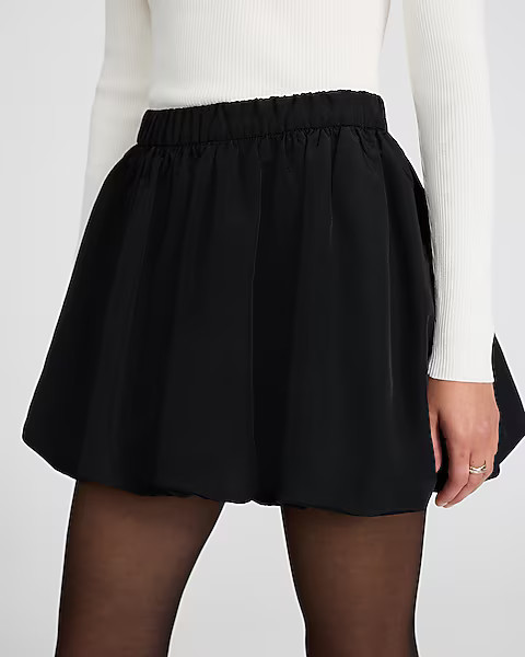 Silky Elastic Waist Bubble Hem Mini Skirt | Express