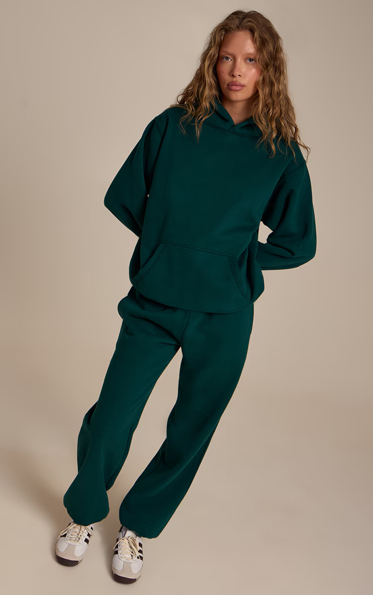 Pine Green Cotton Fleece Cuffed Sweat Pants | PrettyLittleThing US