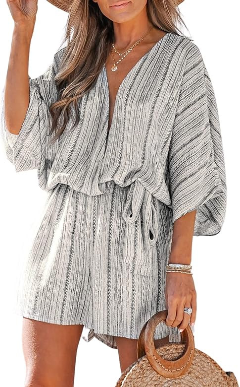 CUPSHE Women's Lace Up Leopard Print Romper Short Sleeves Jumpsuits Wide leg Outfit | Amazon (US)