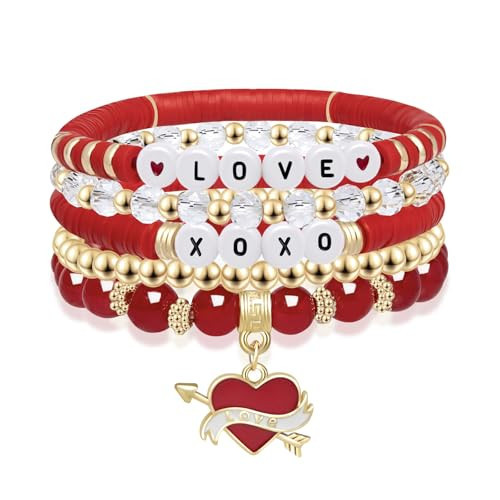 Smilelife Valentines Gifts For Her - Love Heart Bracelets for Girlfriend, Lover, Best Friends, Wife, Women (Red) | Amazon (US)