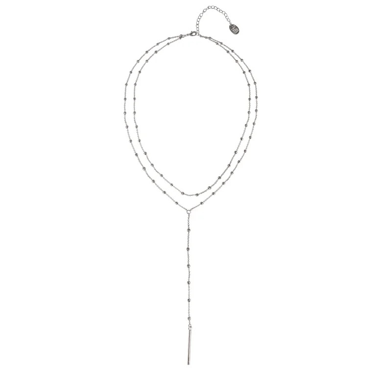 Time and Tru Silvertone 2 Row Flat Oval Chain Chain with Bar Y-Necklace | Walmart (US)