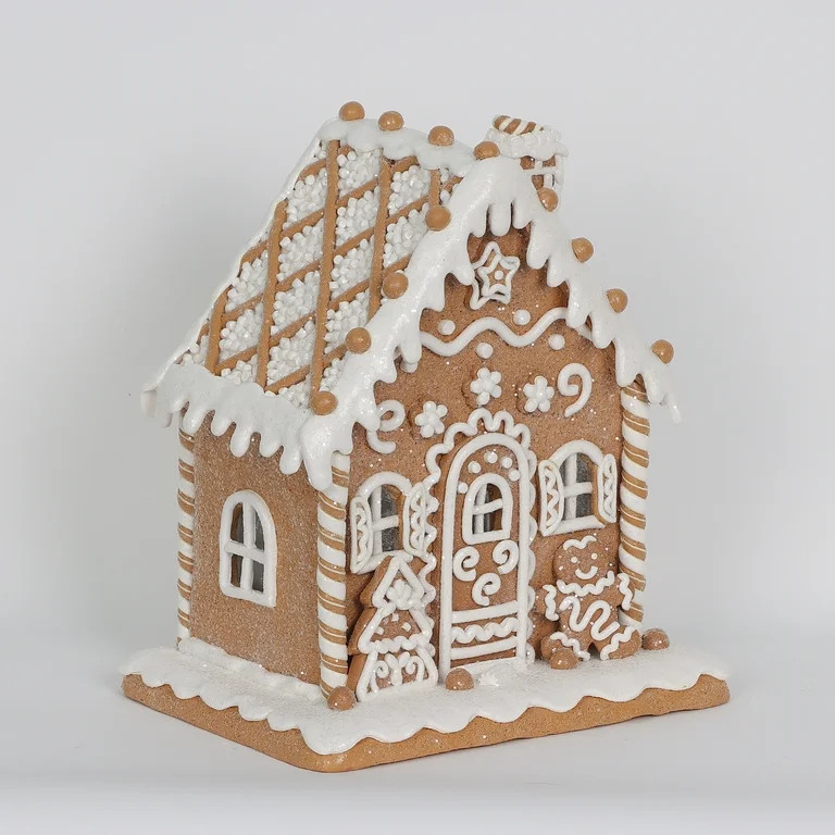 Light-Up Christmas Village Gingerbread House Decoration, Brown and White, 9", by Holiday Time | Walmart (US)