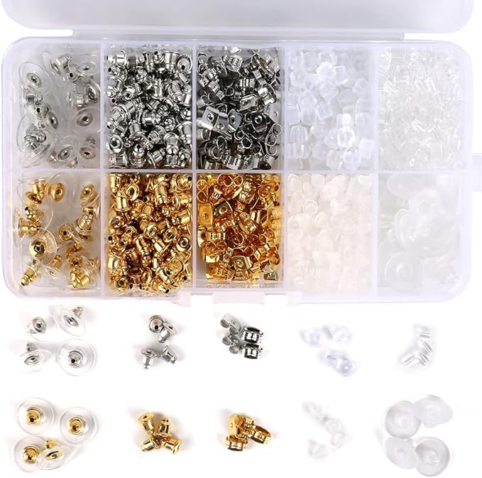 1040pcs Earring Backs, BetyBedy 10 Styles Earring Backings Kit, Metal Plastic Rubber Earring Back... | Amazon (US)