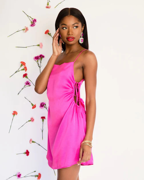 Tickled Side Cut Out Ruched Mini Dress - Pink - SALE | VICI