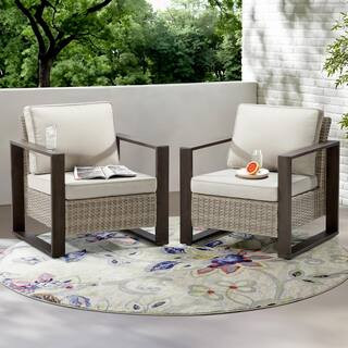 JOYSIDE 2-Piece Patio Wicker Outdoor Lounge Chair with Metal Frame and Beige Cushions M27-BGE-THD... | The Home Depot