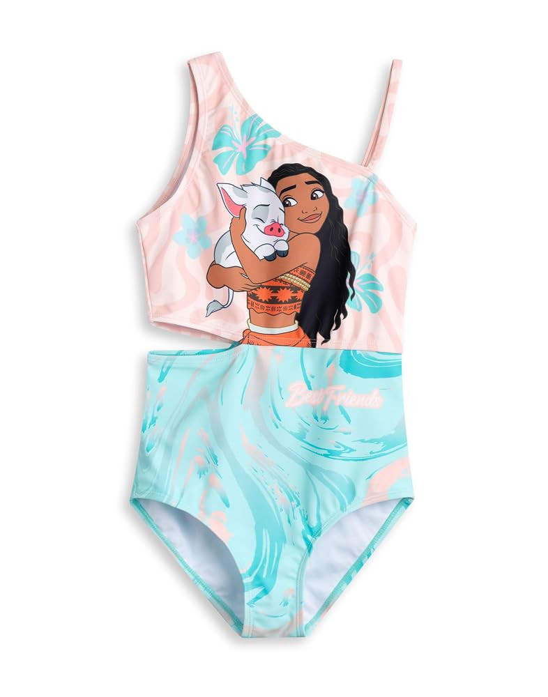 Disney Moana Girls Pink and Turquoise Swimming Costume | Best Friends Floral Wave Design Swimwear... | Amazon (US)