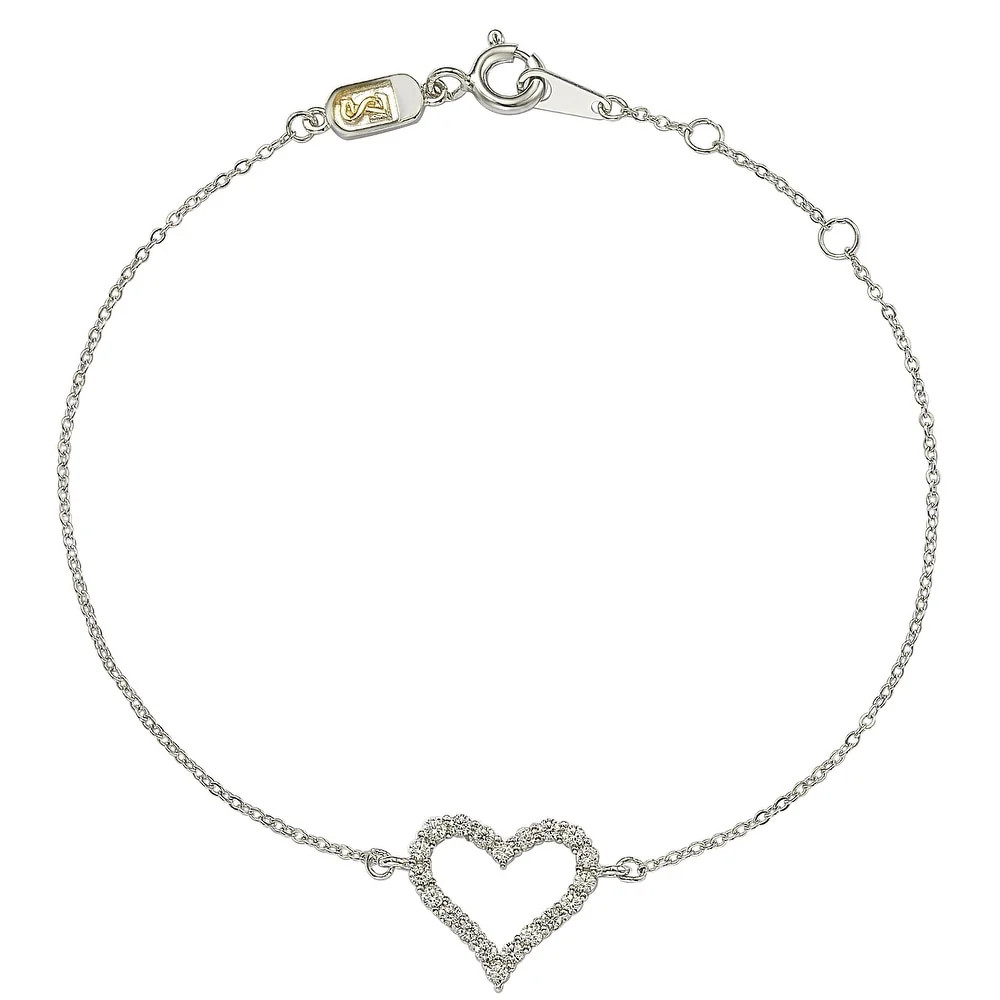 Suzy Levian 14K White Gold & .24 cttw Diamond Heart Solitaire Bracelet | SUZY LEVIAN