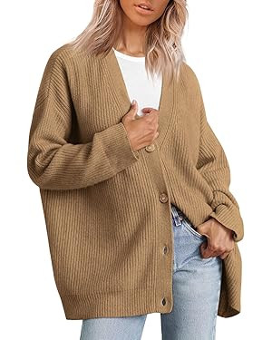 AUTOMET Womens Fall Sweaters Cardigan 2023 Open Front Oversized Button Lightweight Cardigans V Ne... | Amazon (US)