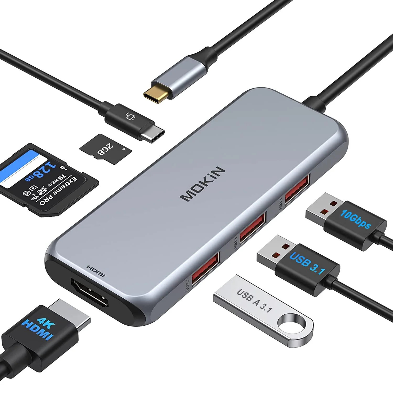 USB C Adapter to HDMI 4K 60Hz USB C Hub with 3 USB 3.1 Ports 10Gbps SD/TF Slot 100W PD Charge 7 i... | Walmart (US)