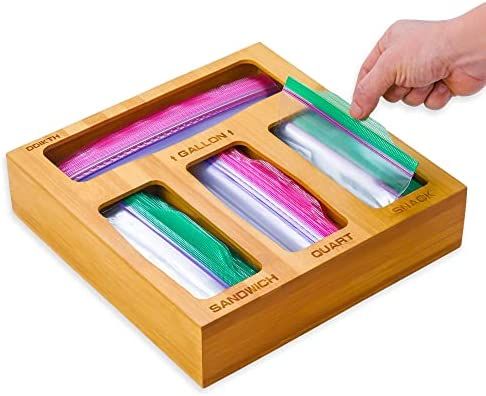 DDIKTH Bamboo Ziplock Bag Storage Organizer and Dispenser for Kitchen Drawer, Compatible with Mos... | Amazon (US)