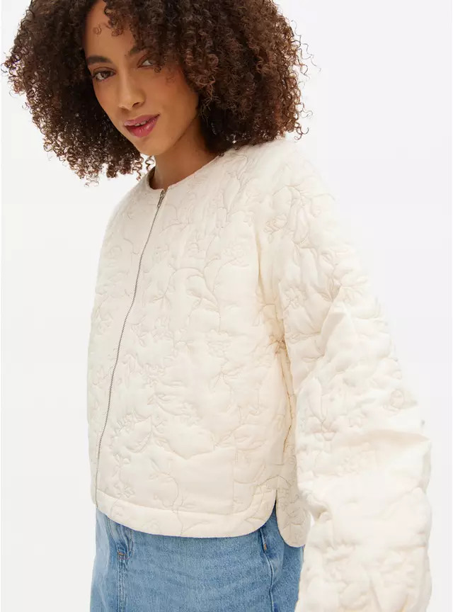 Cream Floral Embroidered Bomber Jacket XL | Tu Clothing
