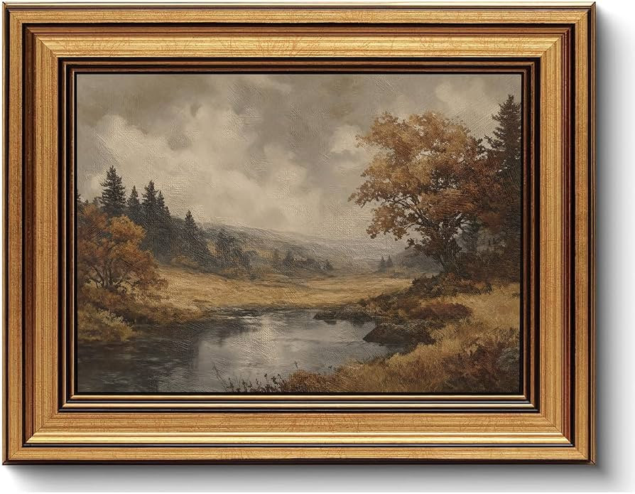 Vintage Gold Framed Wall Art Fall Forest Lake Landscape Painting Wall Decor | Amazon (US)
