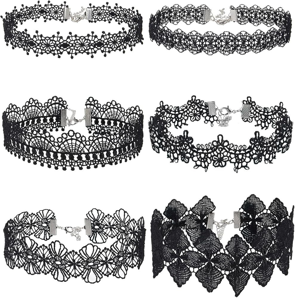 Mudder Choker Necklace Black Choker Lace Choker Gothic Necklace for Women Girls, Black, 6 Pieces | Amazon (US)