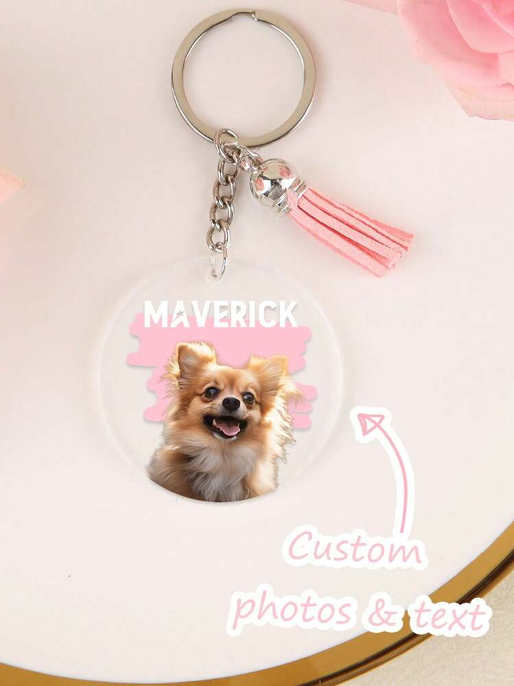 1PC Round Acrylic Graffiti Personalized Pet Keychain Cute And Cute Pet Keychain Pendant Custom Ph... | SHEIN