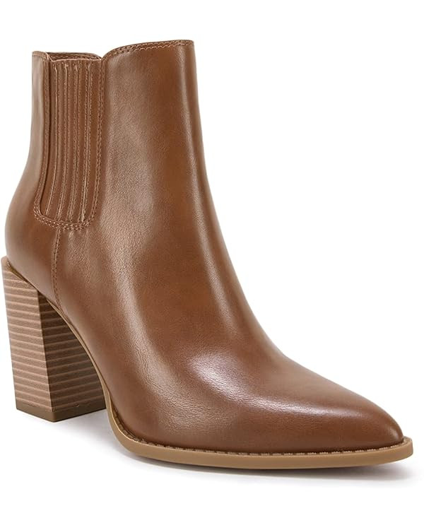 Womens Booties Pointed Toe Stacked Heel Fashion Chelsea Ankle Boots | Amazon (US)