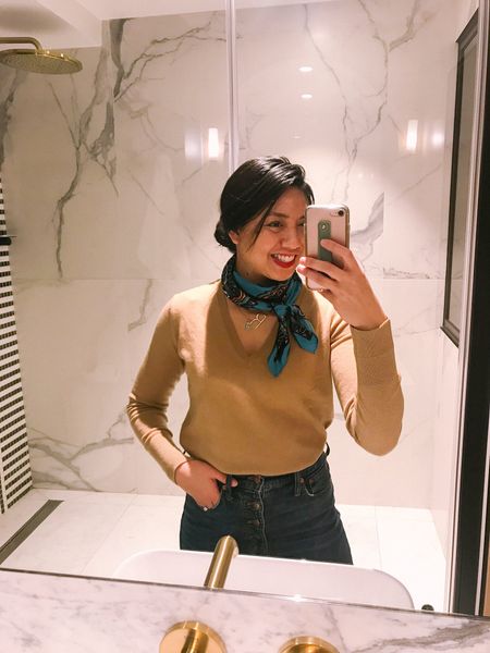 Tonight’s date night outfit in Paris. Really loving this affordable cashmere sweater. It’s only $50!!! And it’s REAL cashmere. Also feeling the Parisian style so I wore a silk scarf that’s only $8 - an amazon find! 

#LTKeurope #LTKunder100 #LTKstyletip