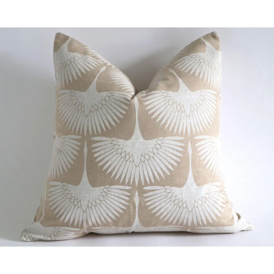 Art Deco Chalk White Swans on Natural Linen, Designer Mid Century Modern Throw Pillow Covers, 10 ... | Etsy (US)