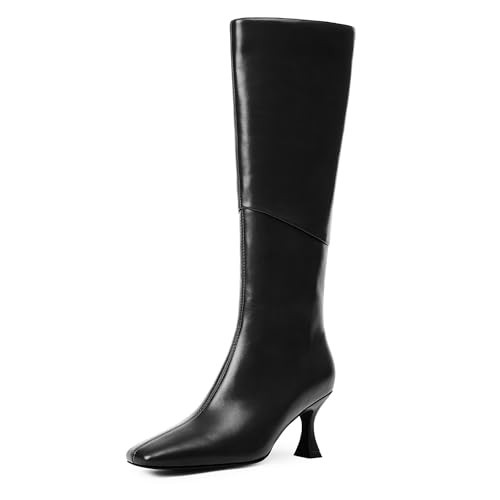 Modatope Knee High Black Boots for Women Stiletto High Heeled Long Boots Fashion Square Toe Tall Boot Black Boots Size 7 | Amazon (US)