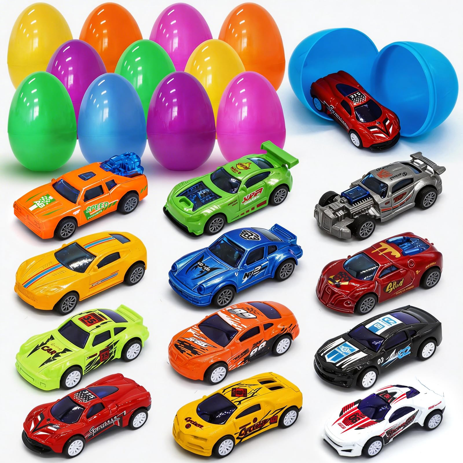 12 Pack Easter Egg Fillers with Racing Cars Toys, Filled Easter Basket Stuffers for Boys Kids, 12... | Amazon (US)