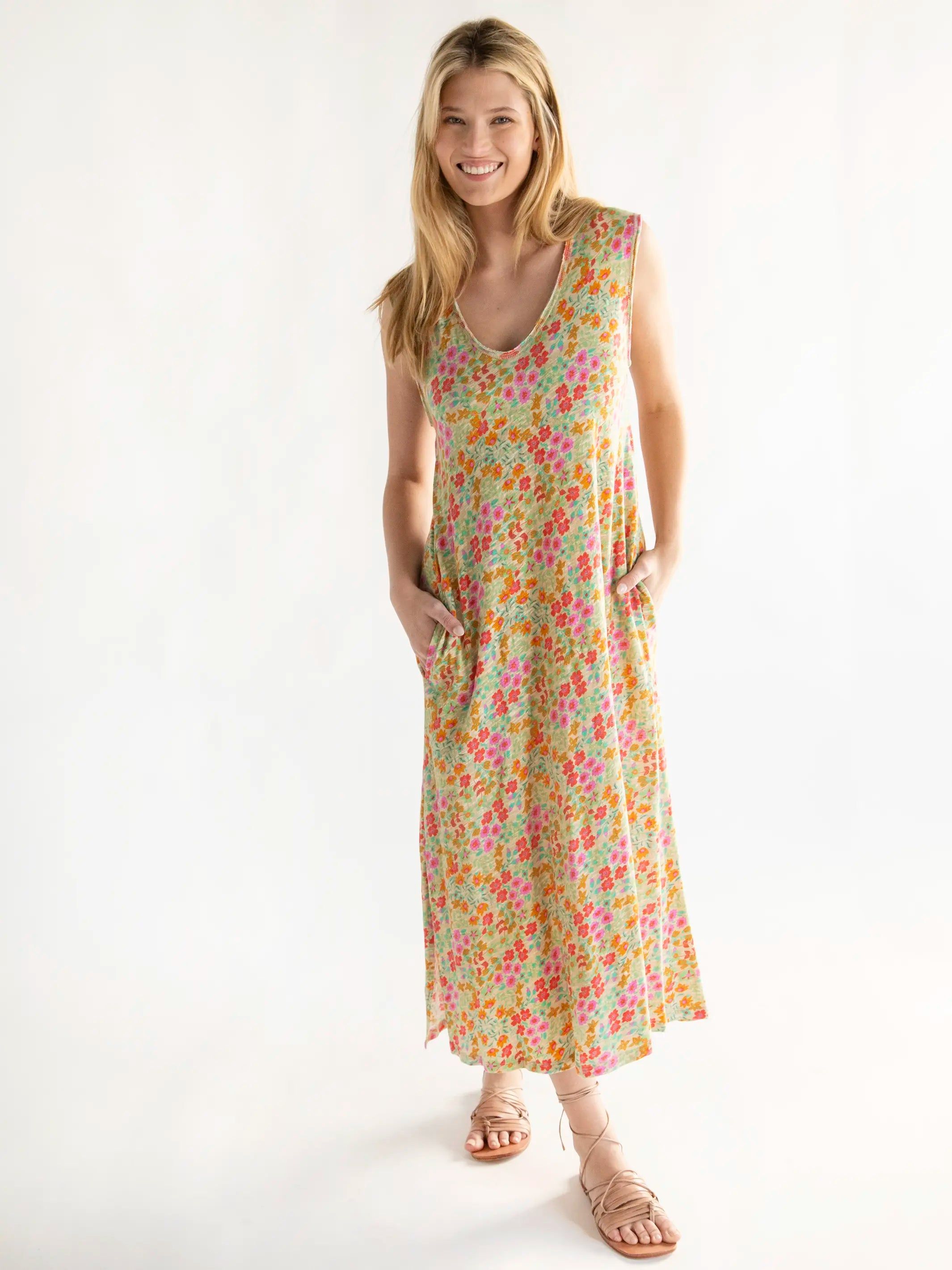 Hangout Knit Midi Dress - Navy Olive Floral | Natural Life