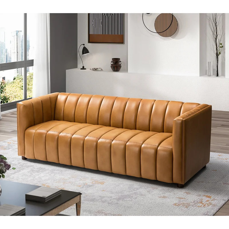 Claudio 83'' Genuine Leather Channel Tufted Sofa | Wayfair North America