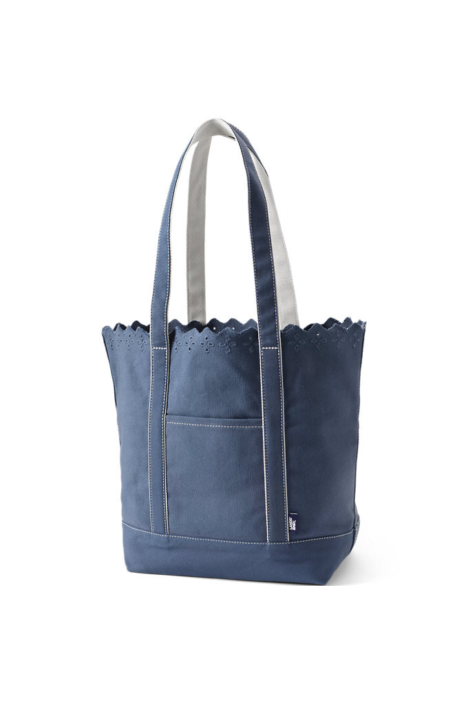 Large Eyelet Canvas Long Handle Open Top Tote - Lands' End - Blue | Lands' End (US)