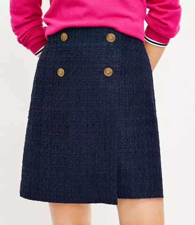 Tweed Button Wrap Skirt | LOFT