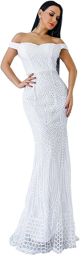 Miss ord Women's Formal V Neck Sequin Evening Prom Dresses, Mermaid Party Maxi Gown | Amazon (US)