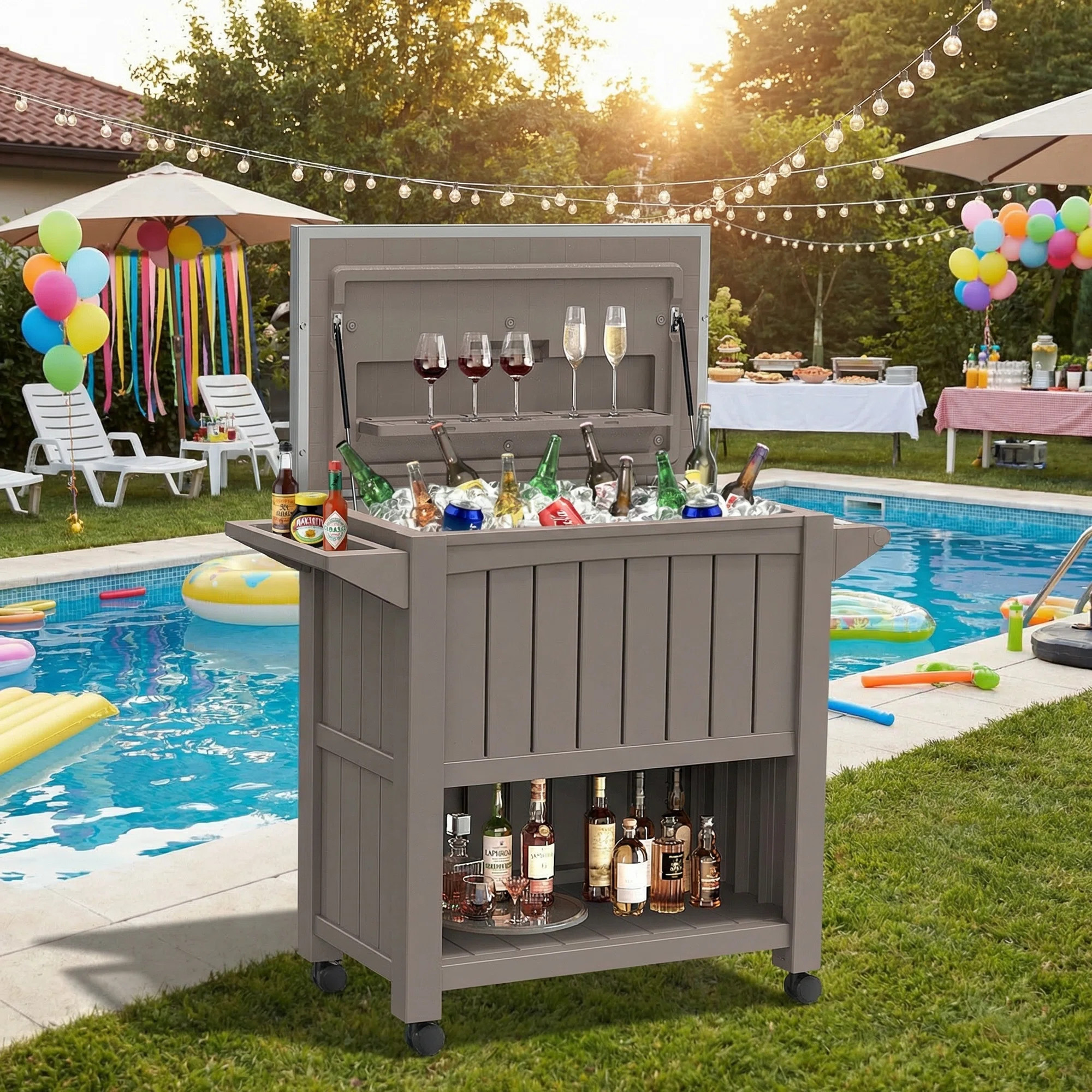 120 Quart Large Patio Rolling Cooler Cart with  304 Stainless Steel Lid & Lockable Wheels | Wayfair North America