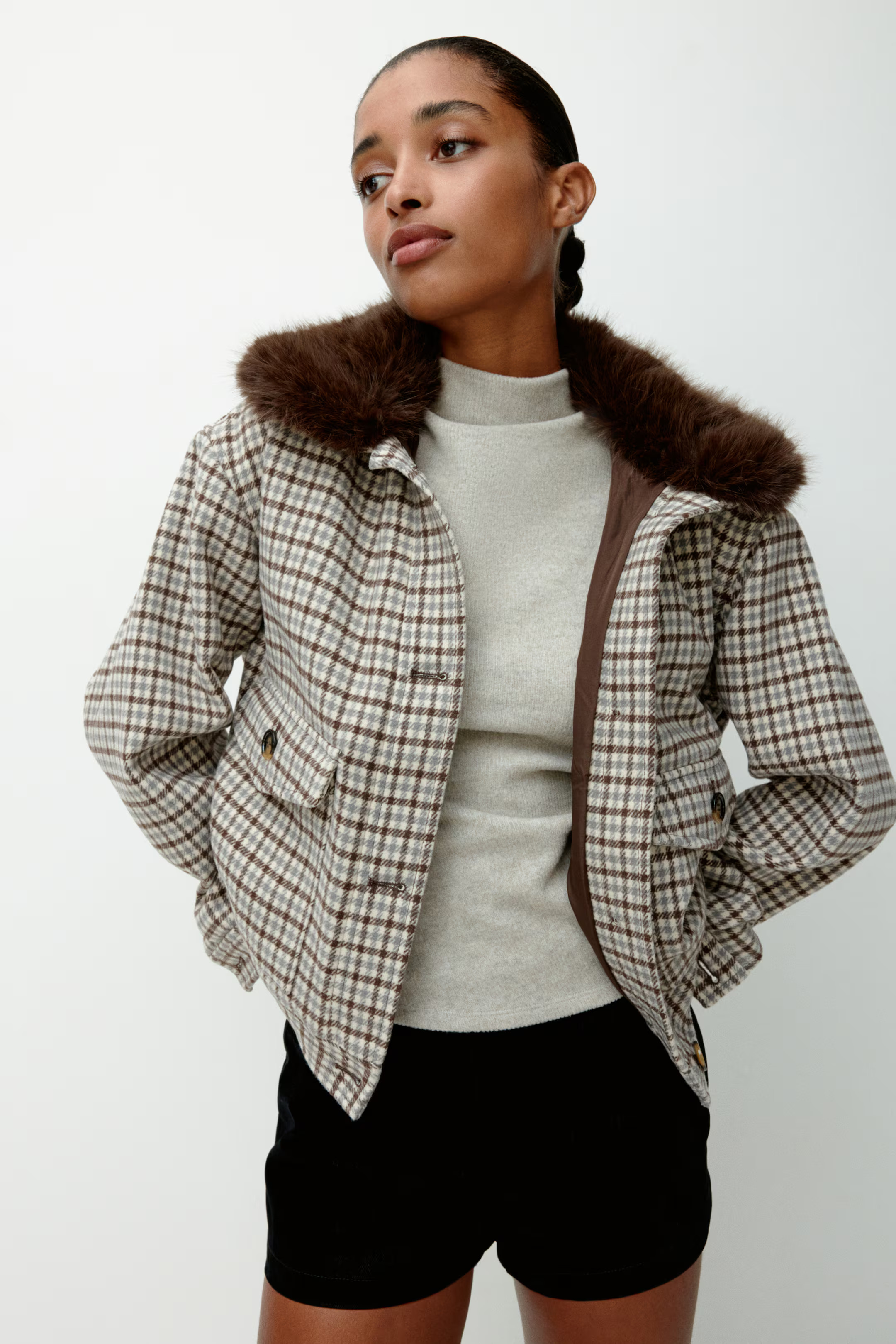 Twill Jacket with Fluffy Collar | H&M (US + CA)