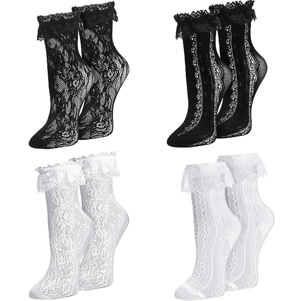 Womens Lace Ankle Socks Ruffle Frilly Dress Socks Sexy Mesh Lace Trim Lolita Sock Lacy Ruffled Bo... | Amazon (US)