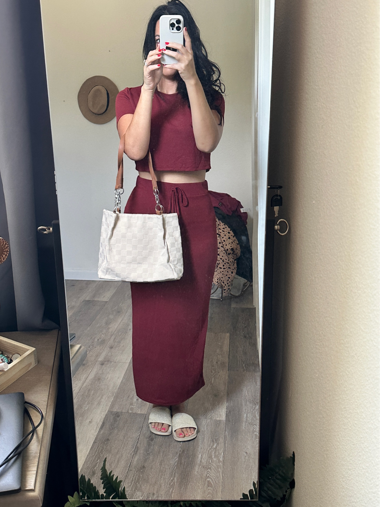 Mirror selfie worthy! Crop top and knot waist skirt set in a pretty burgundy color, perfect for Fall! (Especially for  “Florida Fall” with some comfortable sandals or slides) #shein #fallhaul 

#LTKSeasonal #LTKstyletip