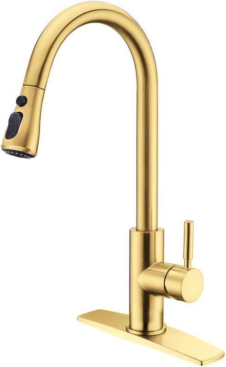 FORIOUS Gold Kitchen Faucets with Pull Down Sprayer, Kitchen Sink Faucet with Pull Out Sprayer, F... | Amazon (US)