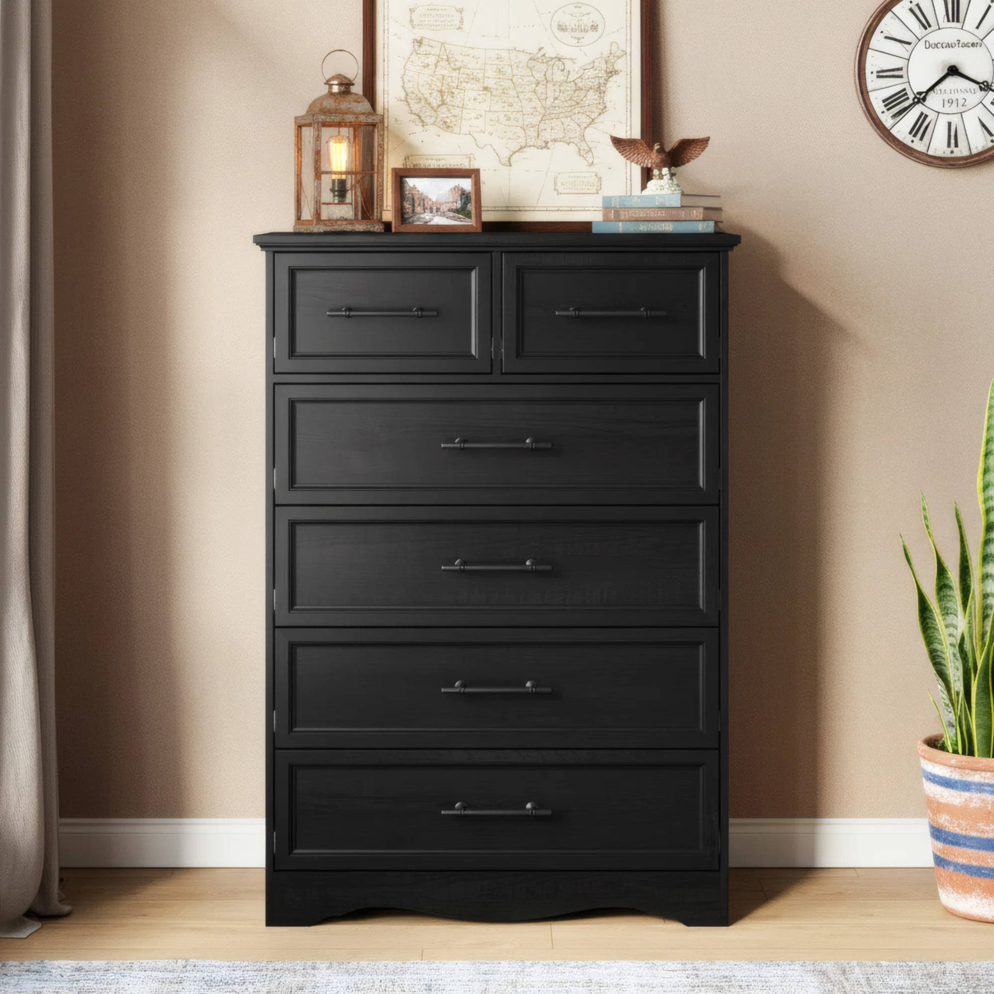 Black Dresser For Bedroom, Modern 6 Chest Of Drawers, 44" Tall Chest Of Drawers W/brushed Metal Handle, Wood Closet Organizers And Storage Cabinet For | Wayfair North America
